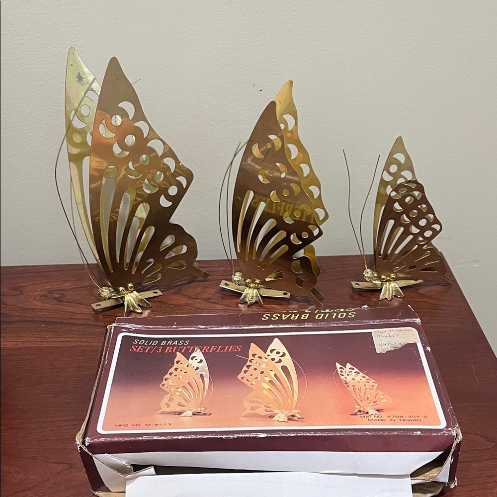 Brass Butterfly Table Decor - Gold Metal Wing Sculptures - Picture 4 of 8